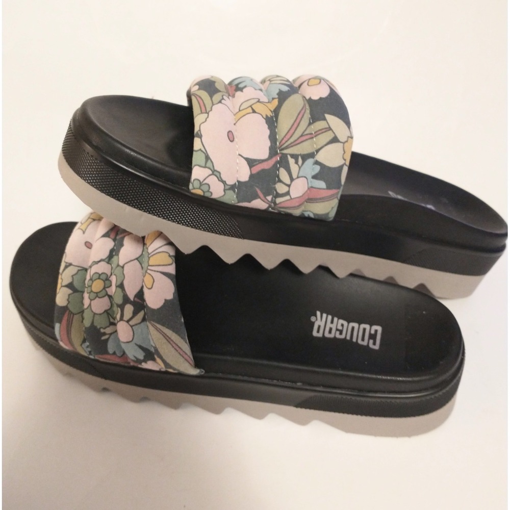 Cougar Prato Sandals Womens 11m Black Floral Slide Sport Suede Platform Prato-S